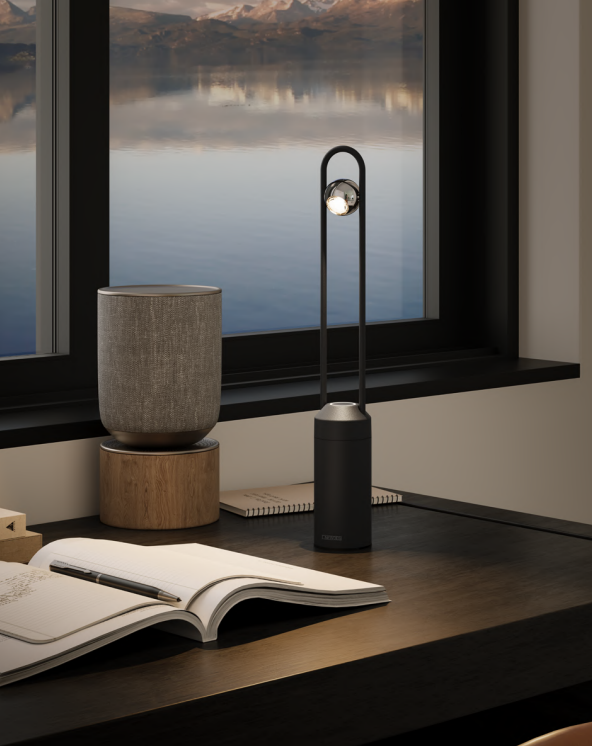 standing lamp beside single gray chair